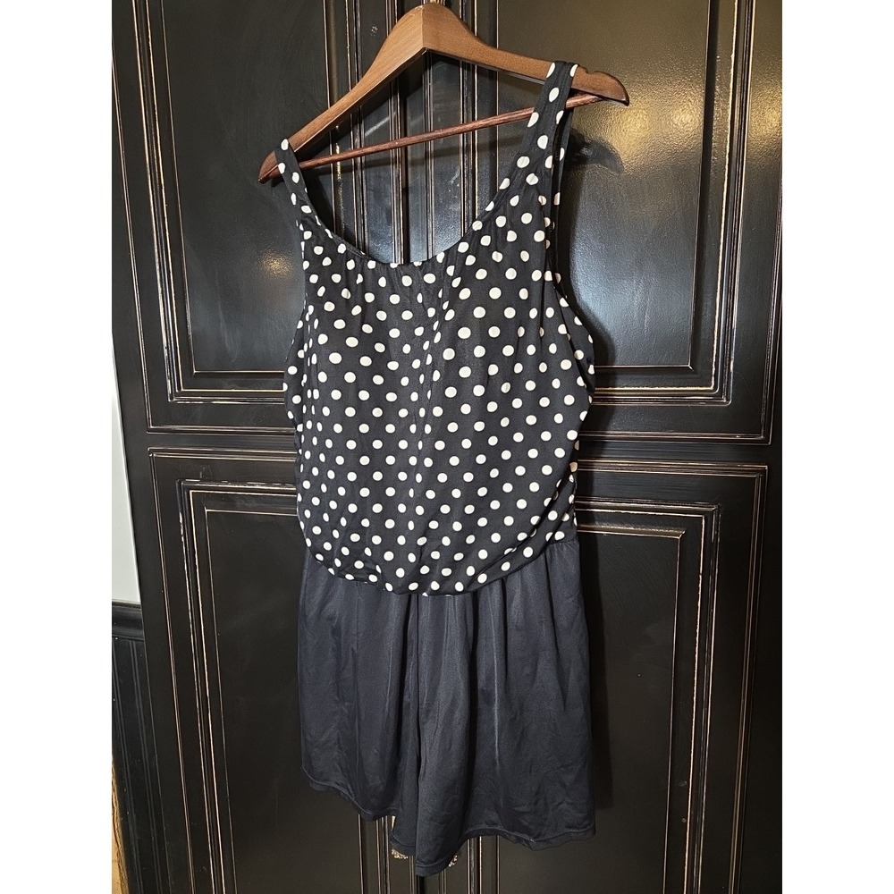 Amoena Women's 20 Black Polka Dot 1 Piece Swimsuit With Built-in Shorts,Summer,